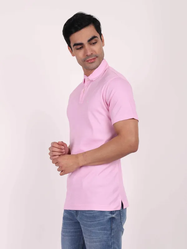 One_Sky_Solid_Men_Polo_Neck_Pink_T-Shirt